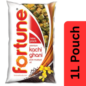 Fortune Kachi Ghani Mustard Oil 1 Liter Pouch – Cold Pressed, Pure & Natural