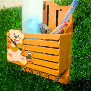 Wooden-Style Plastic Teddy Key Hanger – Cute & Functional Home Decor